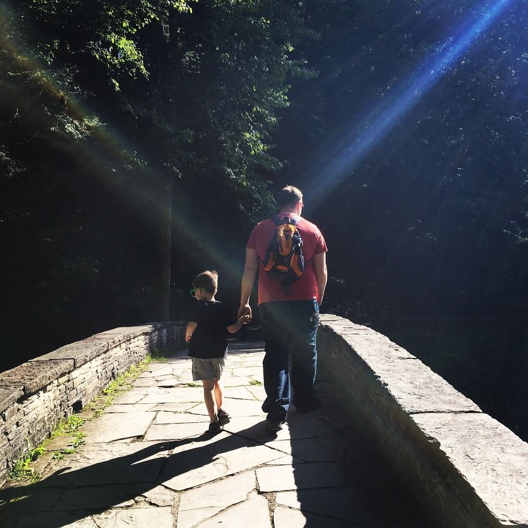 Father's Day Ideas Father and son walking across a bridge