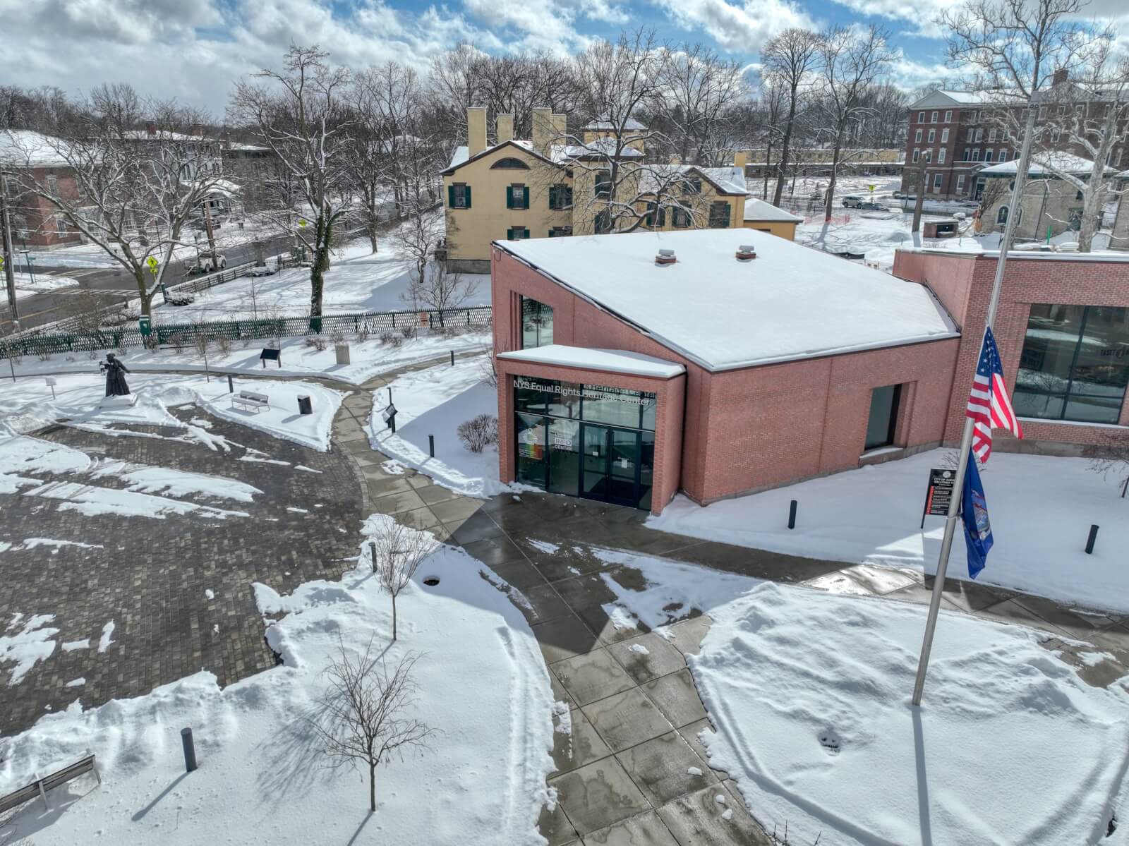Aerial view of the Equal Rights Heritage Center in the winter