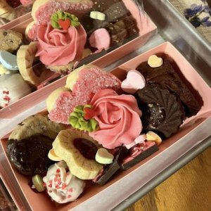 An assortment box of cookies.
