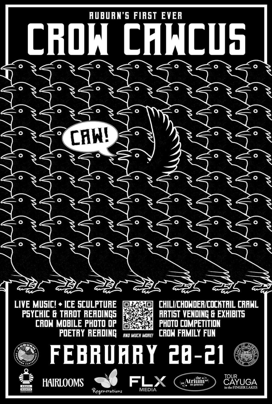 CAW! CAW! Auburn to Host “First Ever Crow Cawcus” Crows on a black bsckground