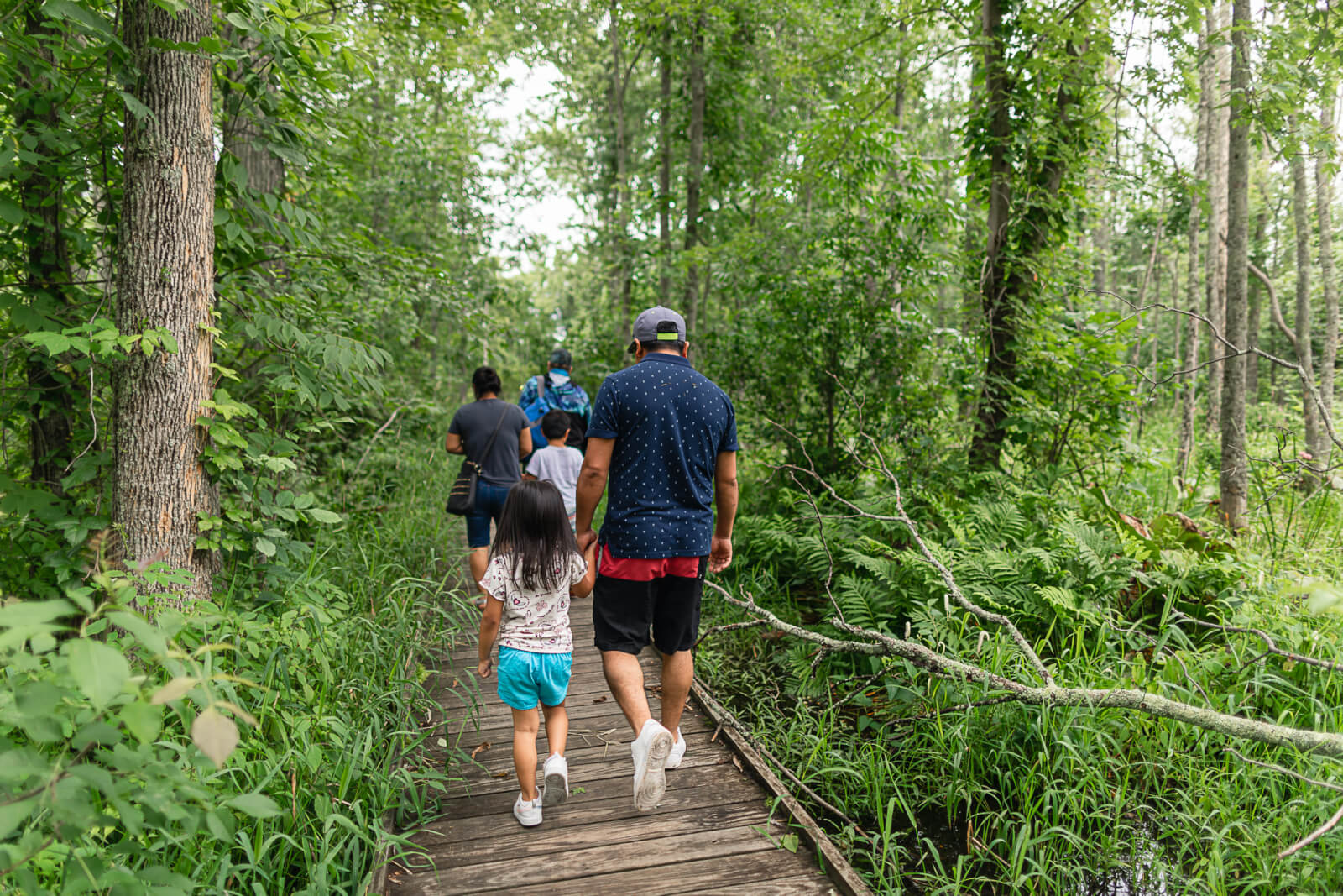 A Year of Amazing Growth family walking along a trail in the spring