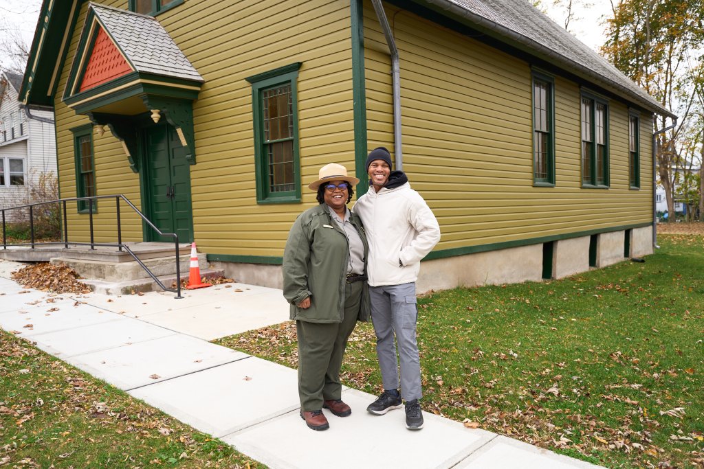 #LiveLikeHarriet: Summertime in Harriet Tubman’s Chosen Hometown Ranger Brittany and visitor standing in front of the AME Zion Church, the church that Harriet Tubman attended and where her funeral was held