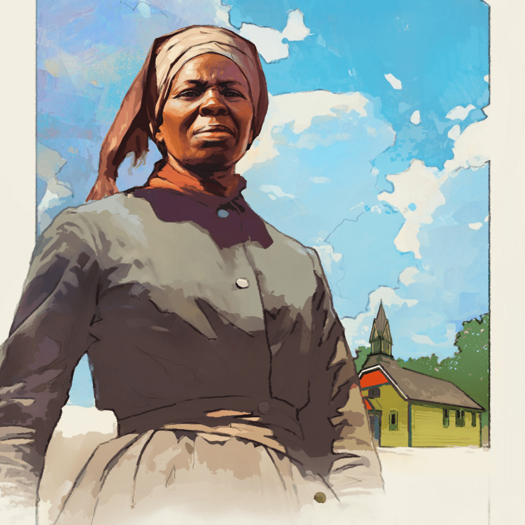 National Black Business Month Celebrated in Harriet Tubman's Chosen Home Town Illustration of Harriet Tubman standing in front of the AME Zion Church