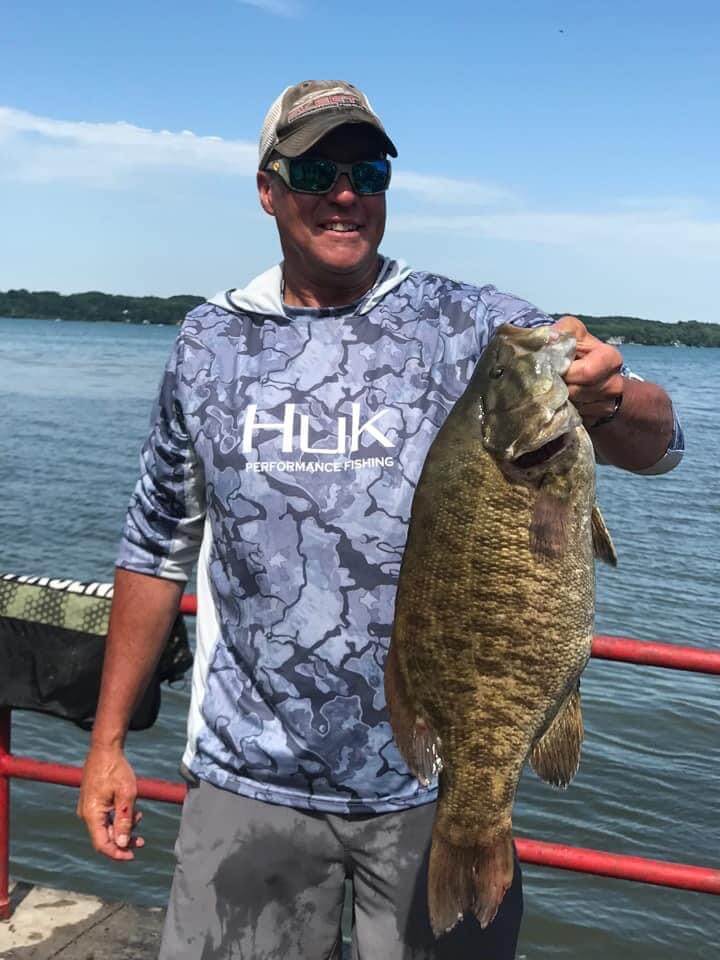 8 pound, 6 ounce smallmouth bass caught on Cayuga Lake