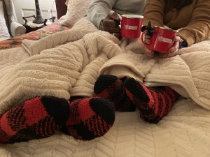 buffalo check socks and warm cozy blanker