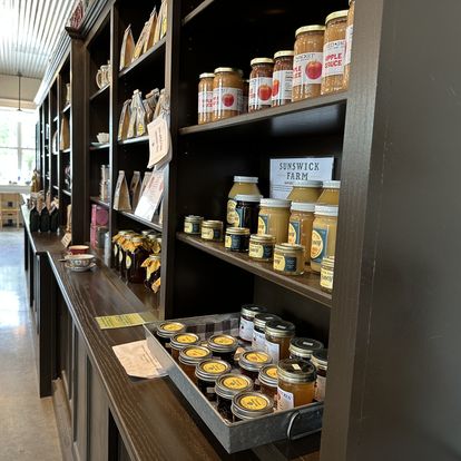 Shelves filled with canned goods