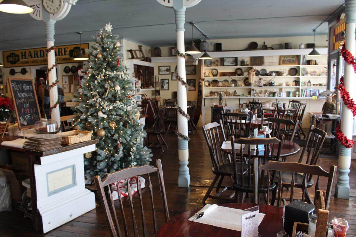 cafe decorated for the holidays