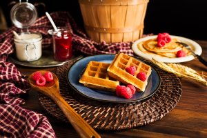 waffles and rasberries